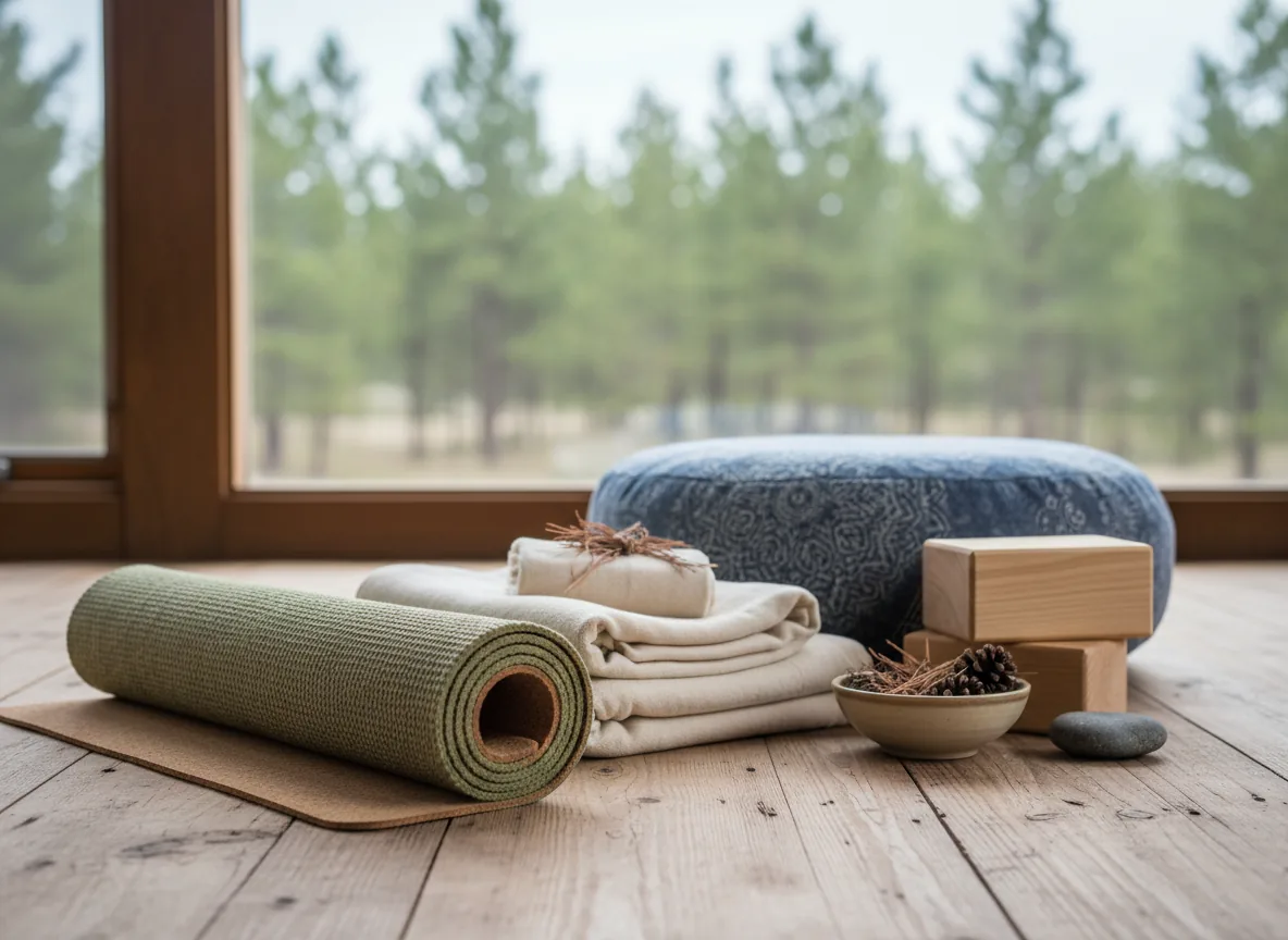 AI-generated illustration of a gentle and vinyasa classes in Pine Ridge, beginner friendly, monthly memberships and drop